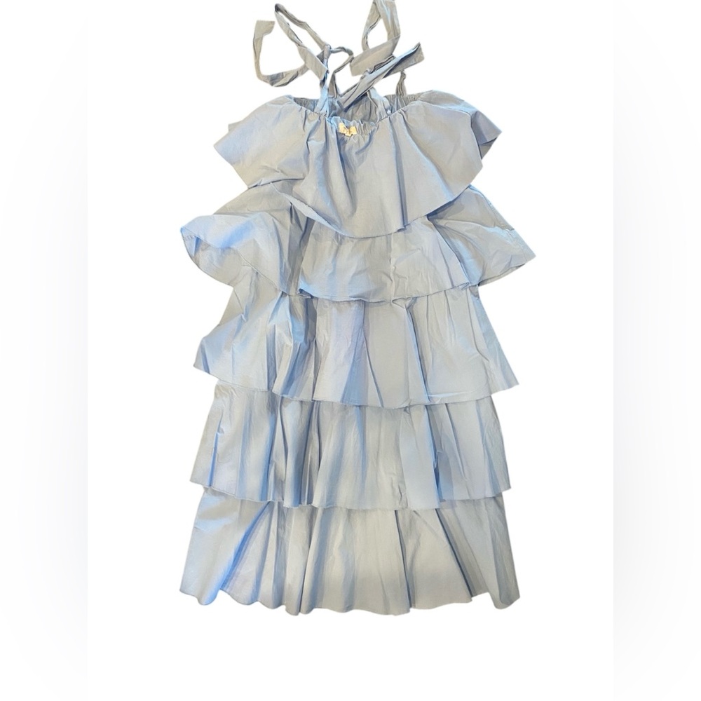 SOFIA Made in Italy Cotton Tiered Beyoncé Dress Light Blue Small